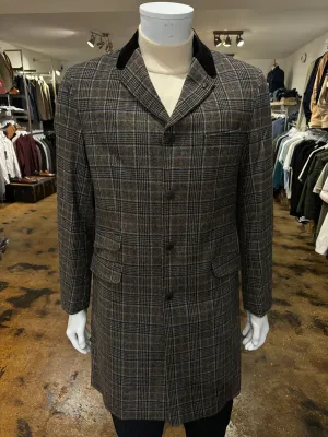 Gabicci Statham Black Prince of Wales Check Overcoat with Velvet Lapels