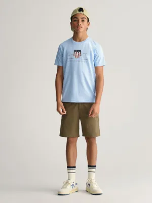 Gant Boys Olive Solid Mid-rise Regular Fit Chino Shorts