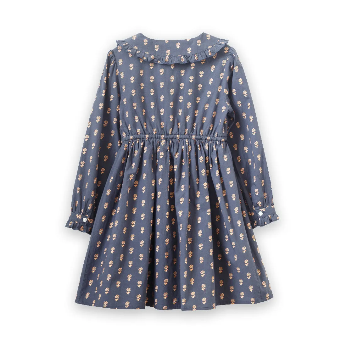 Girls' Long Sleeves Dress with Velvet Tie | Adelaide Orange Floral