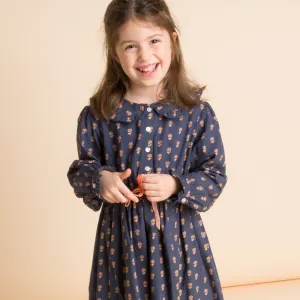 Girls' Long Sleeves Dress with Velvet Tie | Adelaide Orange Floral