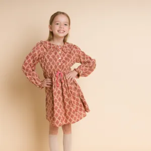 Girls' Long Sleeves Dress with Velvet Tie | Adelaide Vintage Pink
