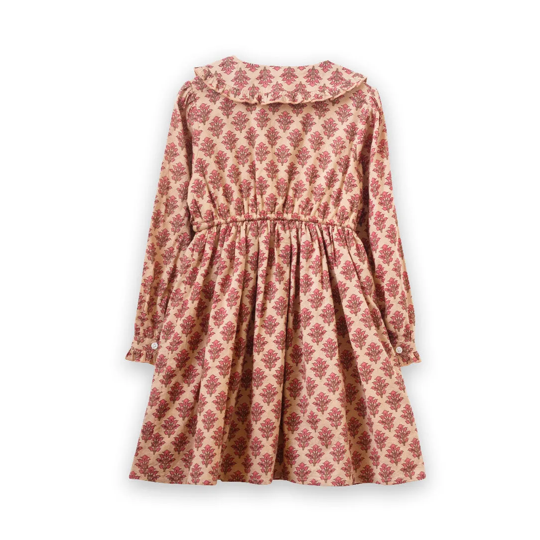 Girls' Long Sleeves Dress with Velvet Tie | Adelaide Vintage Pink