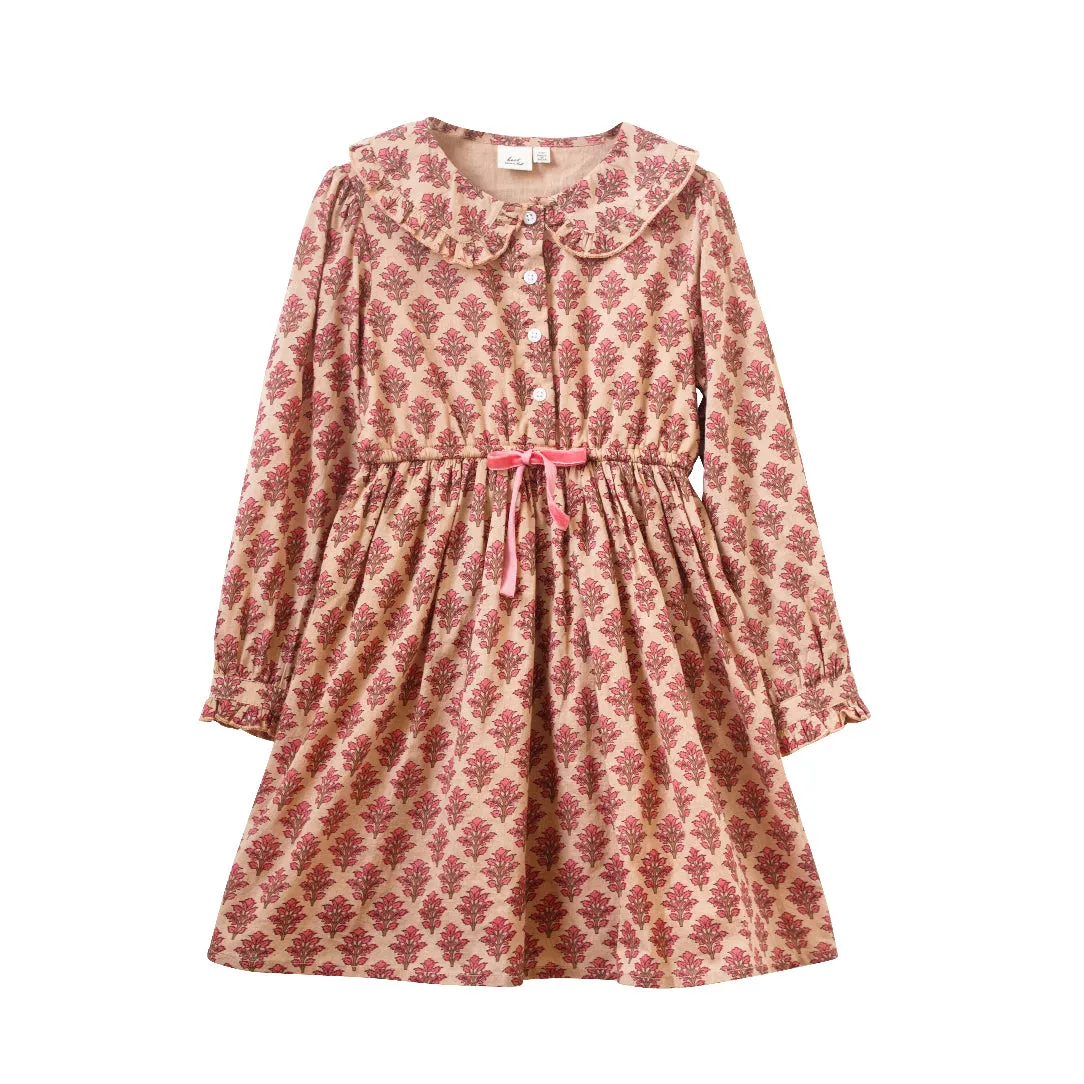 Girls' Long Sleeves Dress with Velvet Tie | Adelaide Vintage Pink