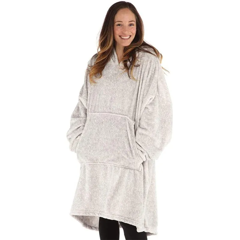 Hoodies Blankets Nightgown Flannel Hooded Casual Sweatshirt Home