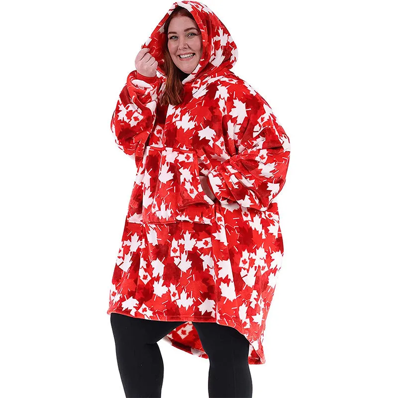 Hoodies Blankets Nightgown Flannel Hooded Casual Sweatshirt Home