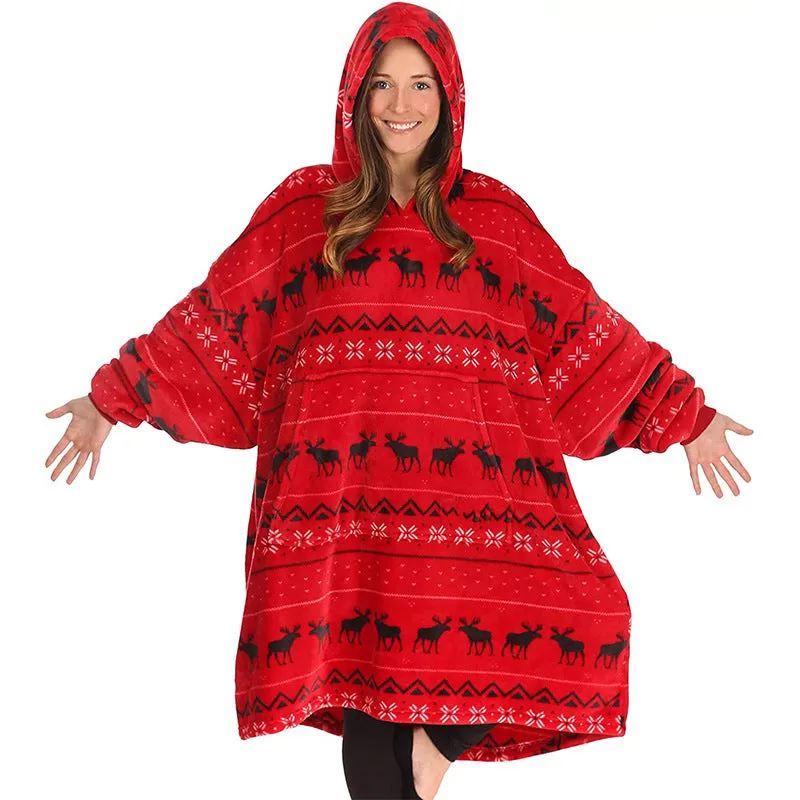 Hoodies Blankets Nightgown Flannel Hooded Casual Sweatshirt Home