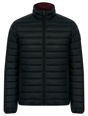 Inigo Funnel Neck Quilted Puffer Jacket in Jet Black / Burgundy - Tokyo Laundry