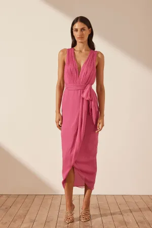 ISOLA PLUNGED CROSS BACK MIDI DRESS - IBIS ROSE