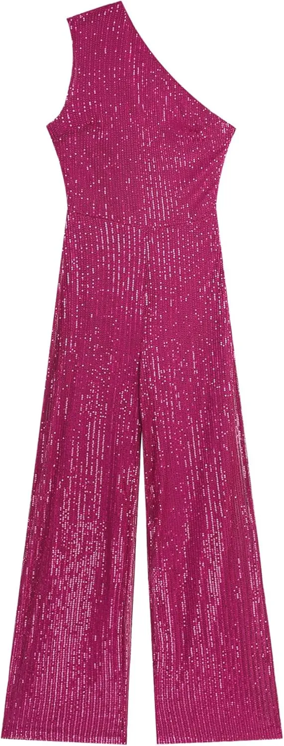 JEATHA Womens Sexy Sequins Rompers One Shoulder Sleeveless Sparkly Glitter Jumpsuit Party Clubwear Bodysuit
