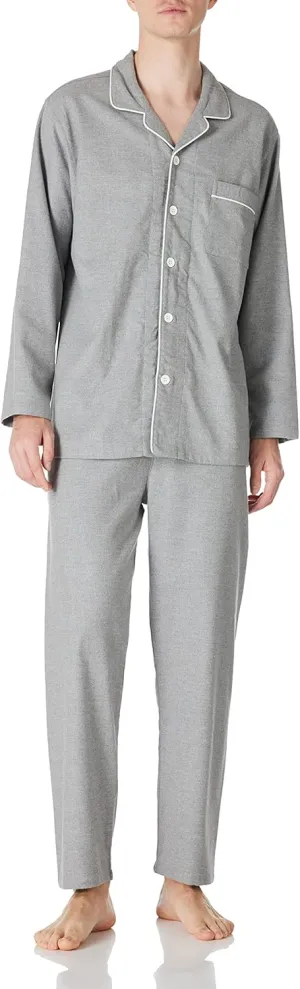 JSTEX Fannel Pajamas for Men 100% Cotton Pajama Set Long Sleeve Button Down Men's Sleepwear Soft Mens Pjs Set