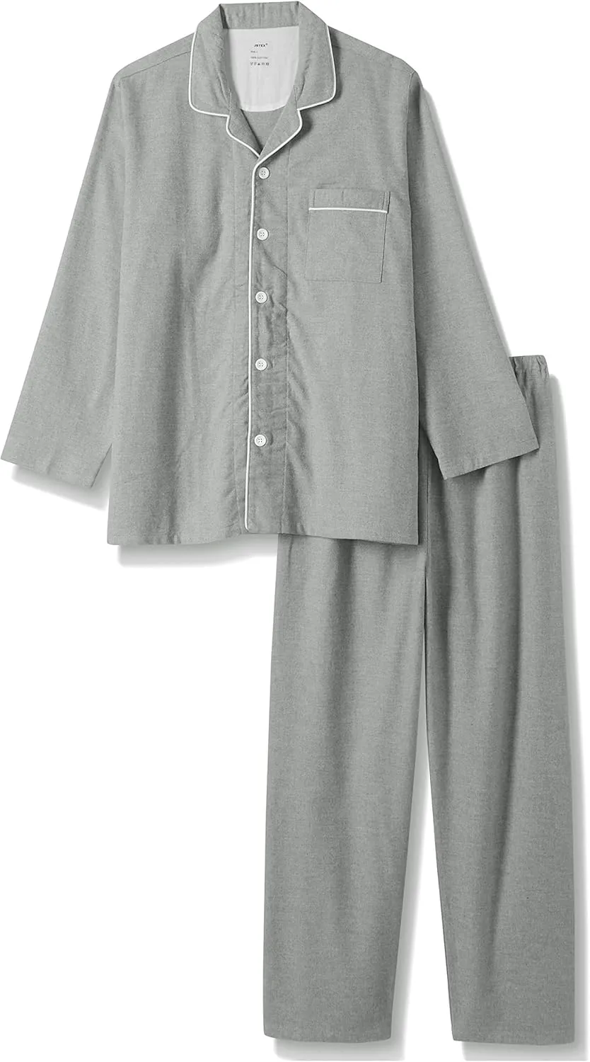 JSTEX Fannel Pajamas for Men 100% Cotton Pajama Set Long Sleeve Button Down Men's Sleepwear Soft Mens Pjs Set