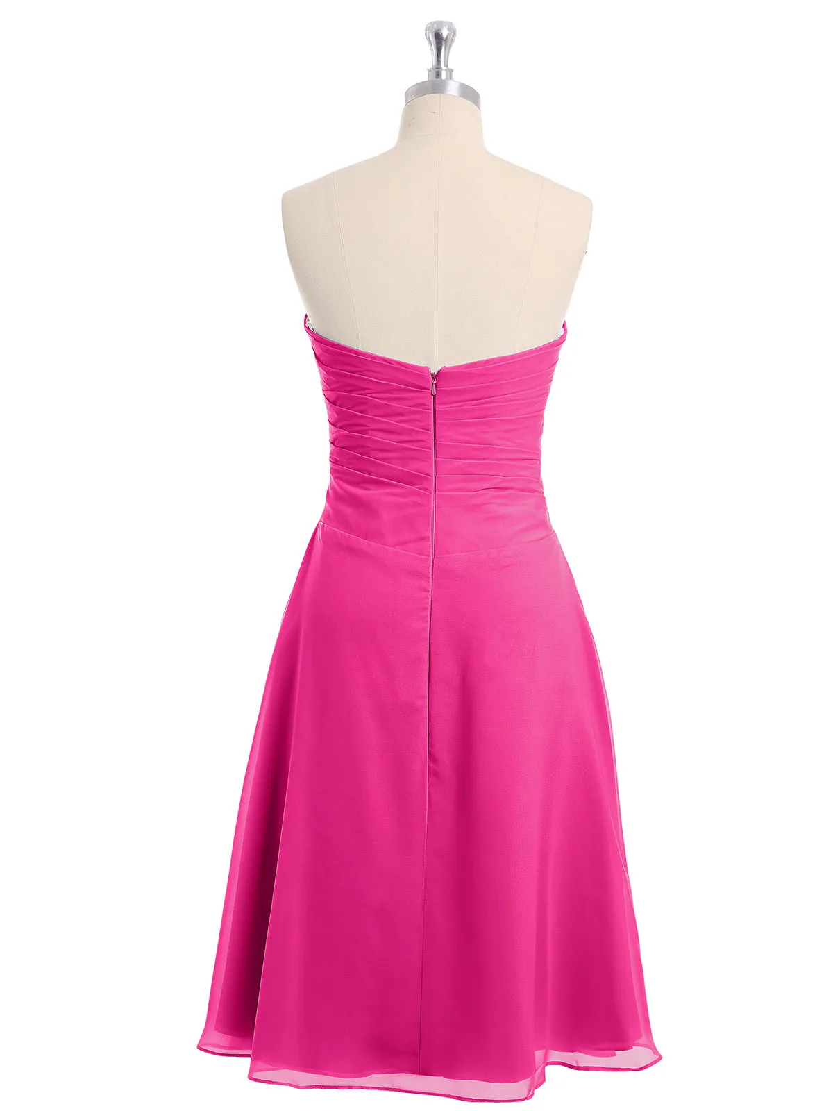Knee Length Chiffon Dress with Sweetheart Neck-Fuchsia Plus Size