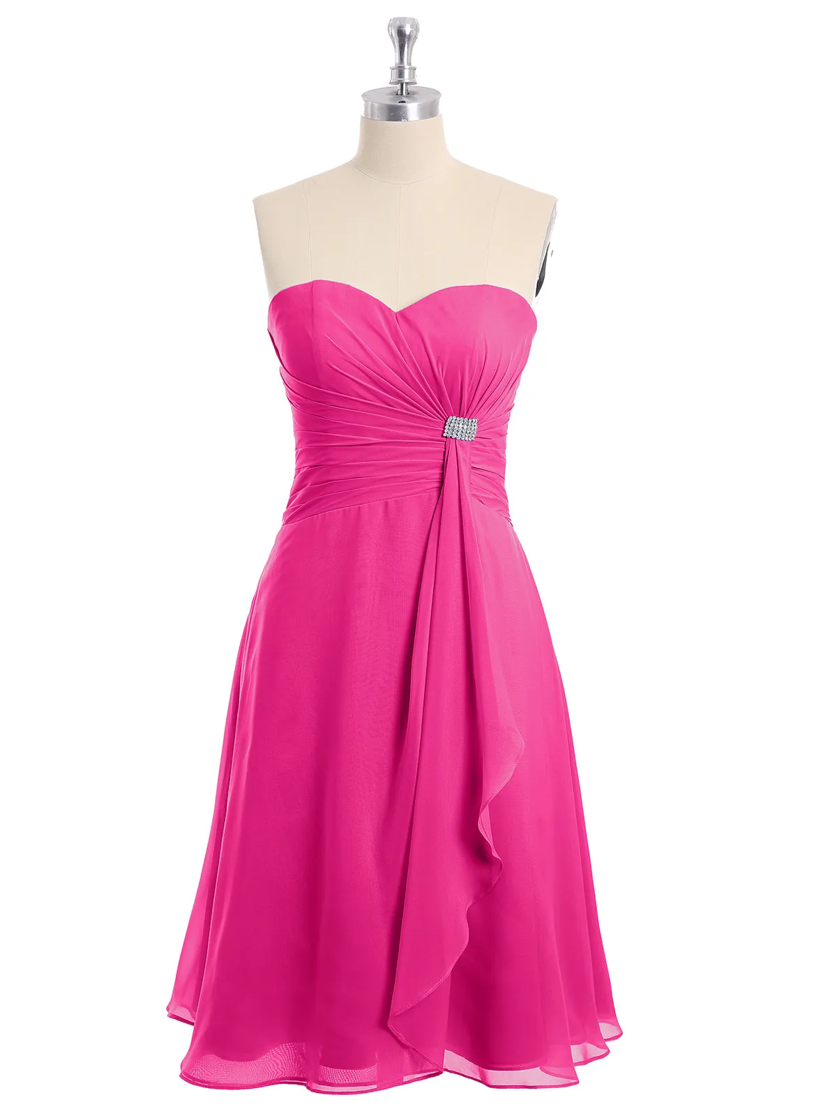 Knee Length Chiffon Dress with Sweetheart Neck-Fuchsia Plus Size