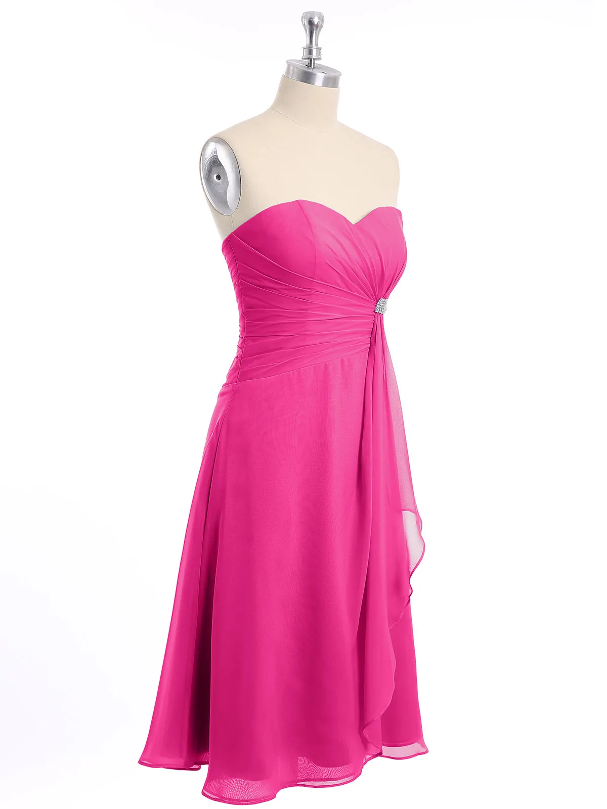 Knee Length Chiffon Dress with Sweetheart Neck-Fuchsia Plus Size