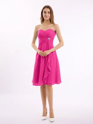 Knee Length Chiffon Dress with Sweetheart Neck-Fuchsia Plus Size