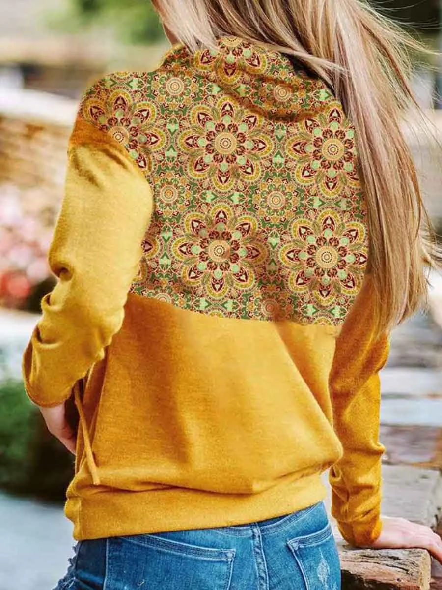 Ladies Printed Casual Drawstring Hoodie
