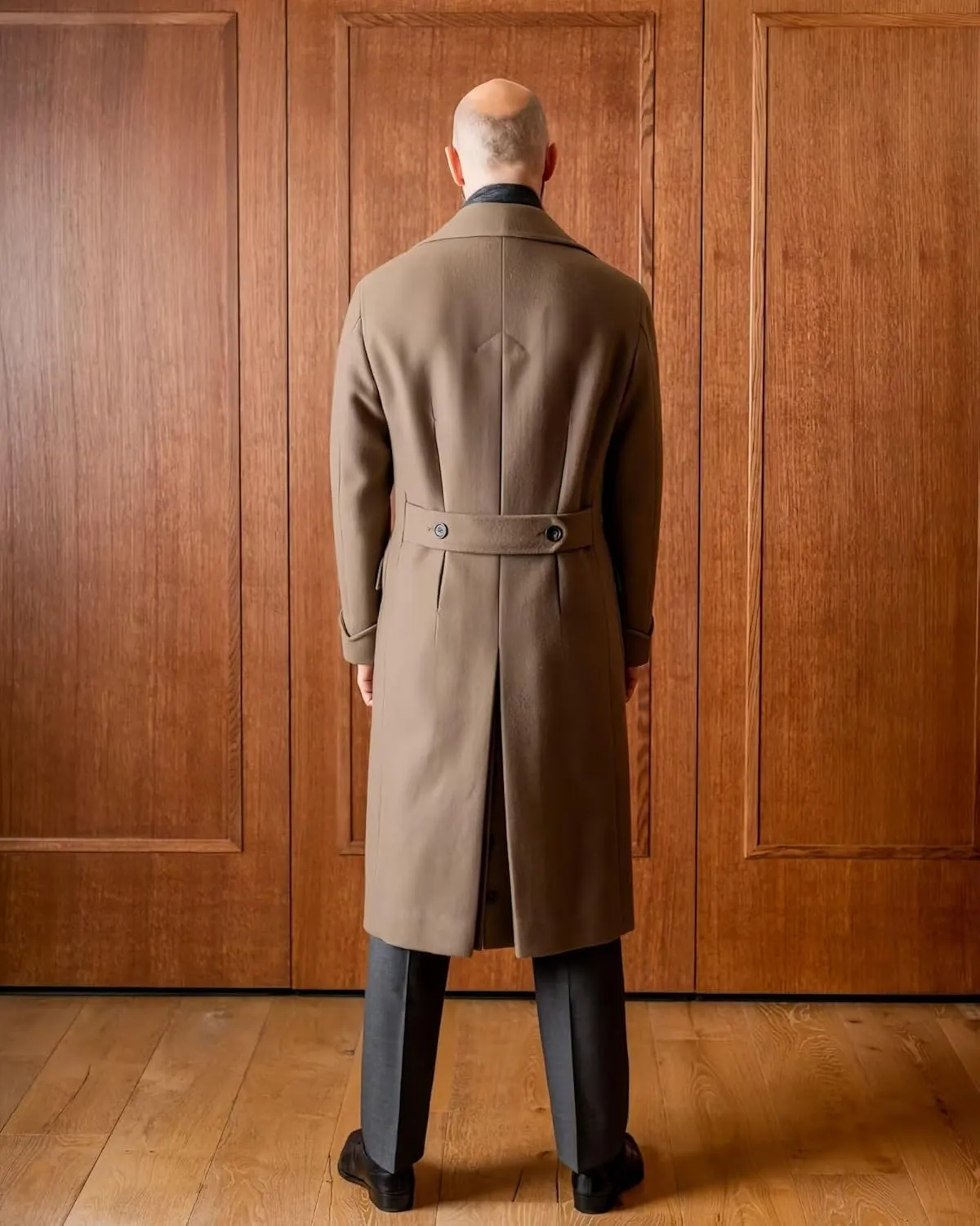 Leisure Men's Cashmere Long Overcoat Double Breasted Pea Jacket Notch Lapel Winter Trench Coat Regular Fit Jacket