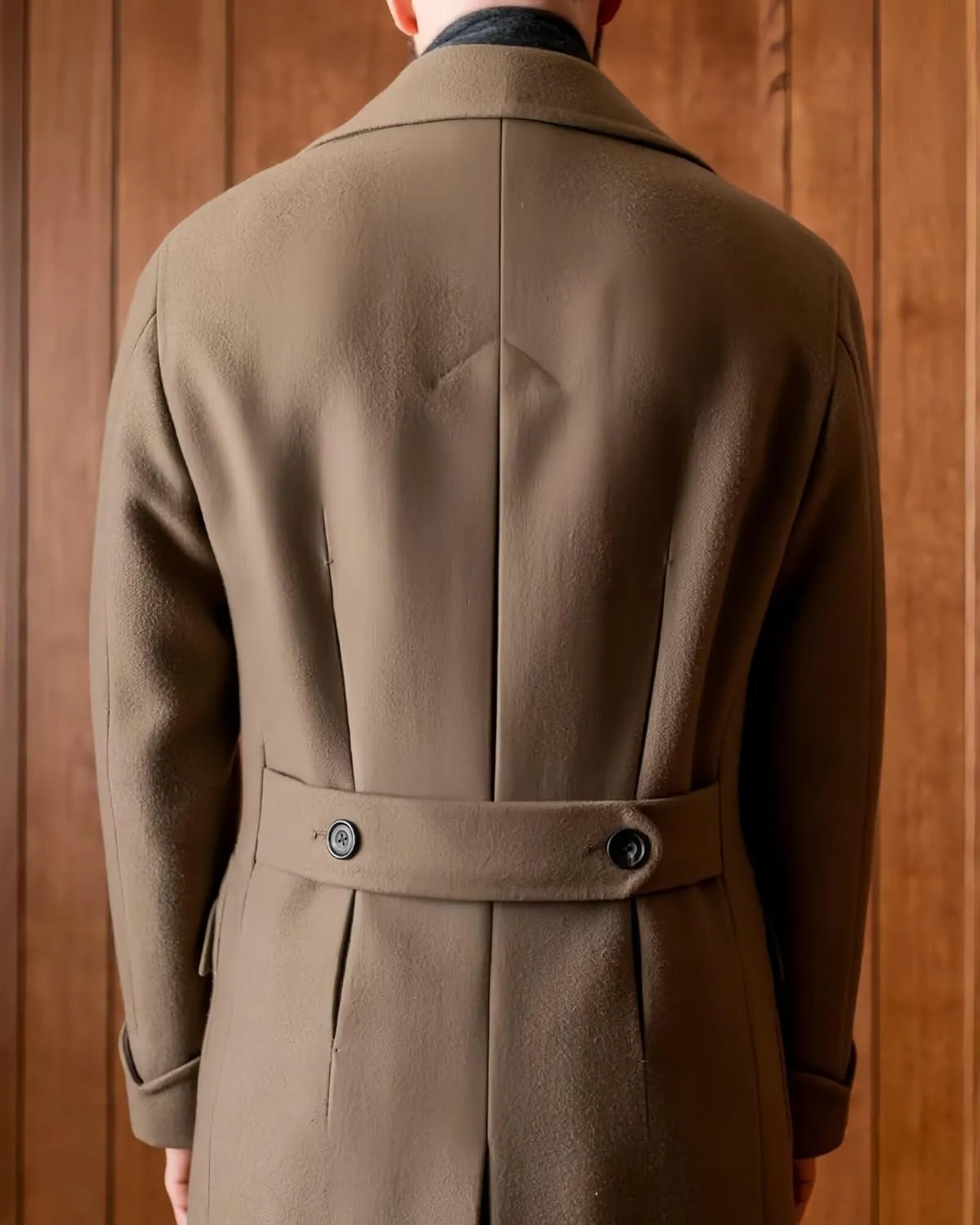 Leisure Men's Cashmere Long Overcoat Double Breasted Pea Jacket Notch Lapel Winter Trench Coat Regular Fit Jacket