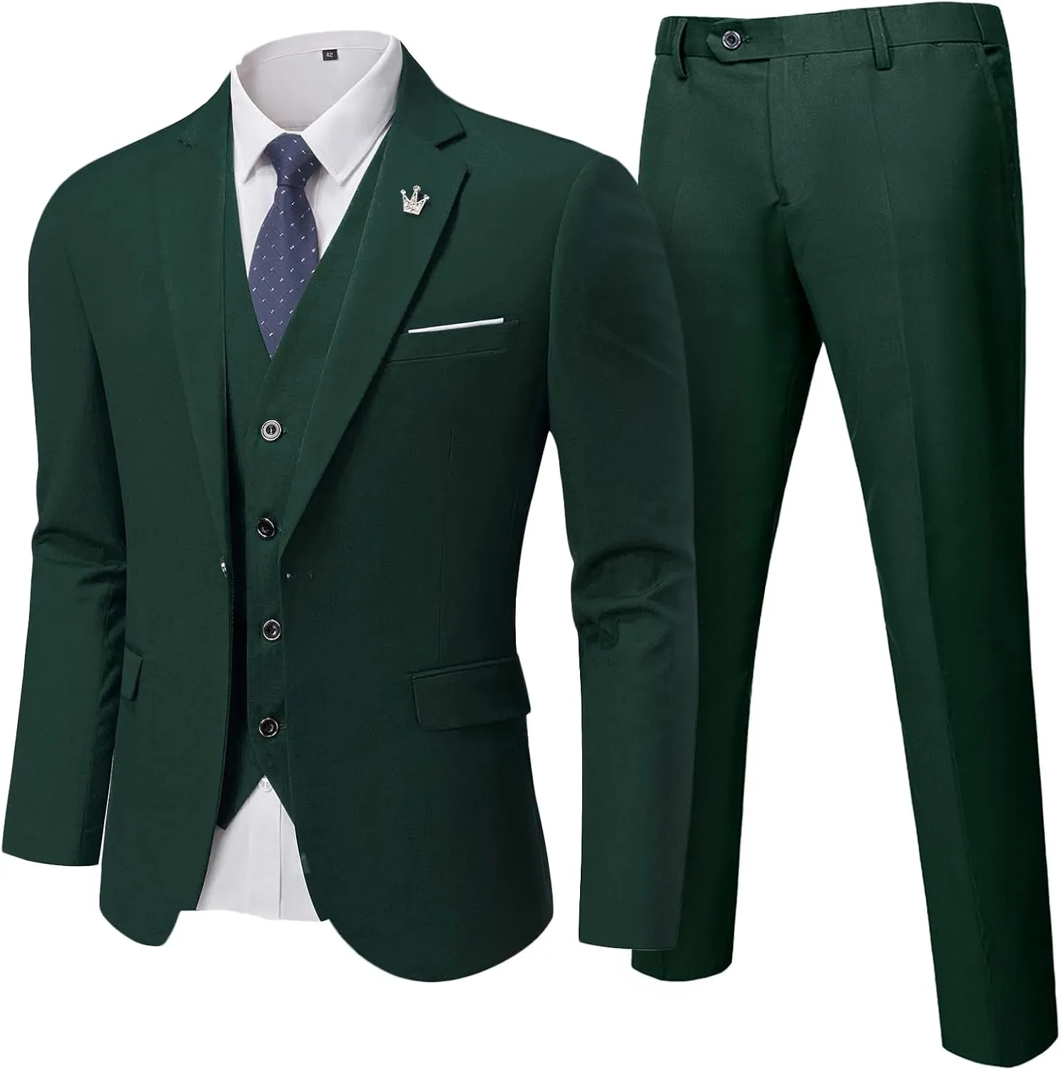Men's 3 Pieces Suit, Solid Slim Fit One Button Blazer Set, Jacket Vest Pants with Tie for Wedding Party Business