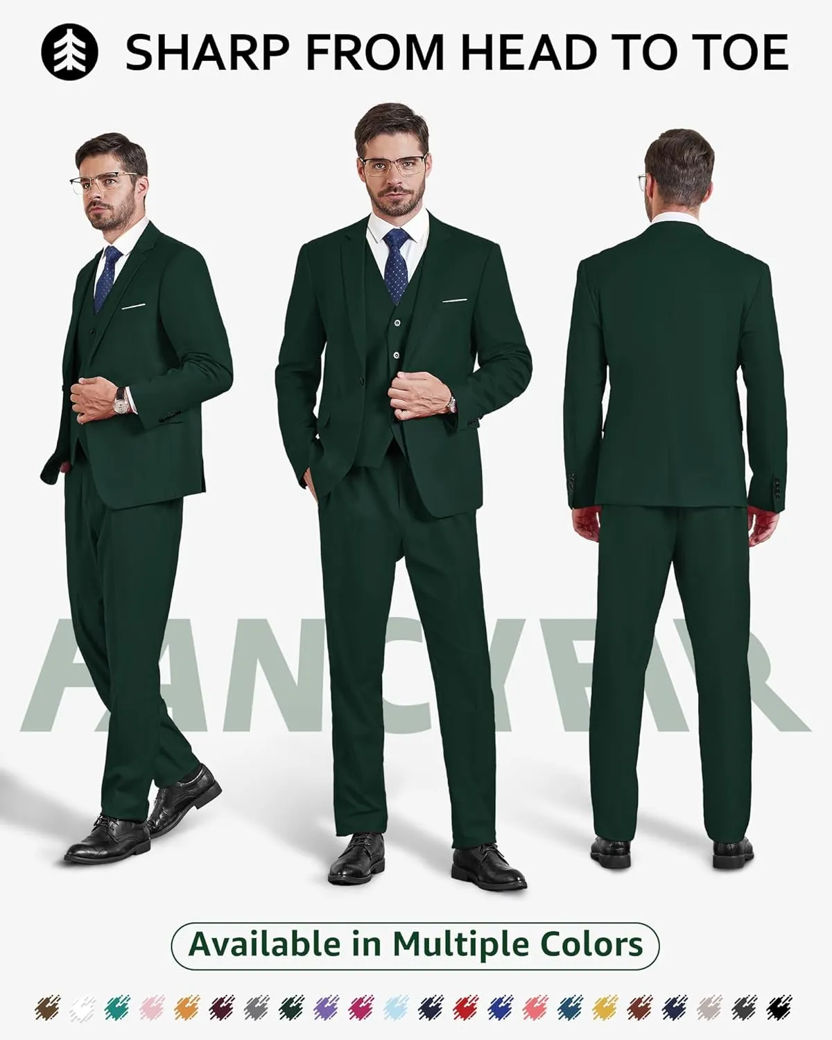 Men's 3 Pieces Suit, Solid Slim Fit One Button Blazer Set, Jacket Vest Pants with Tie for Wedding Party Business