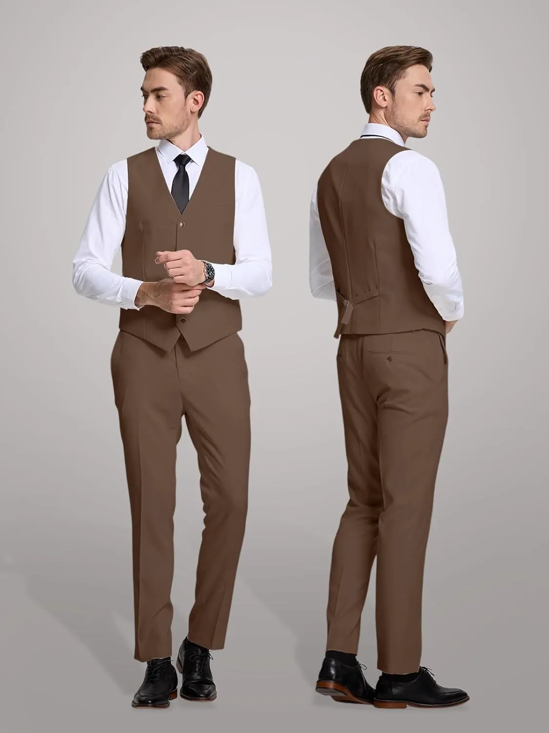 Men's Linen Suits 2 Piece Slim Fit Suit Lightweight Summer Beach Wedding Prom Vest and Pants Set