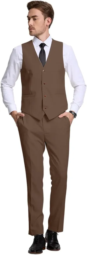 Men's Linen Suits 2 Piece Slim Fit Suit Lightweight Summer Beach Wedding Prom Vest and Pants Set