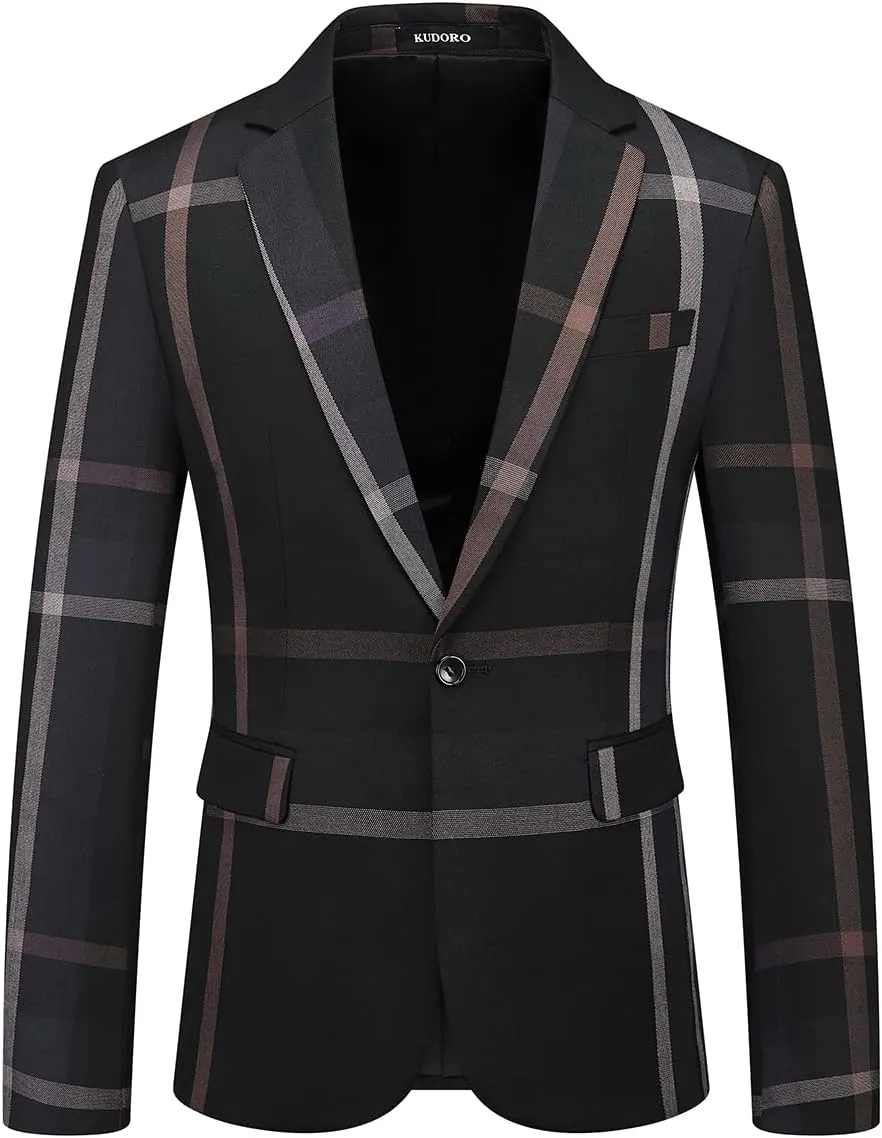 Mens Plaid Suit Slim Fit 2 Piece Casual Tuxedo Suit for Men Formal Blazer Pants Tuxedo Set for Wedding Business Party