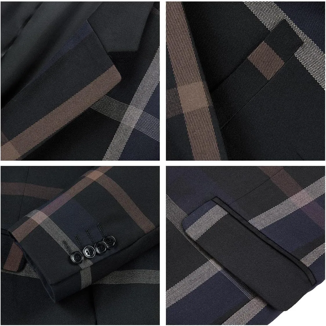 Mens Plaid Suit Slim Fit 2 Piece Casual Tuxedo Suit for Men Formal Blazer Pants Tuxedo Set for Wedding Business Party