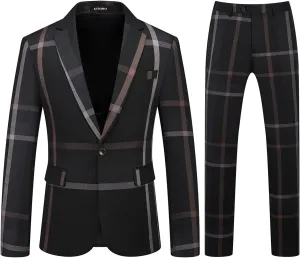 Mens Plaid Suit Slim Fit 2 Piece Casual Tuxedo Suit for Men Formal Blazer Pants Tuxedo Set for Wedding Business Party