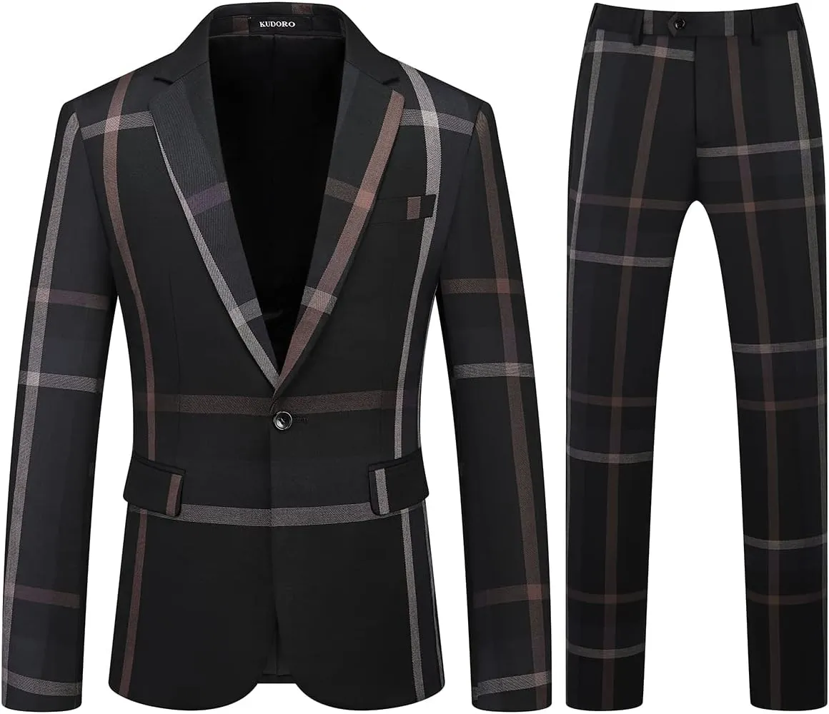 Mens Plaid Suit Slim Fit 2 Piece Casual Tuxedo Suit for Men Formal Blazer Pants Tuxedo Set for Wedding Business Party