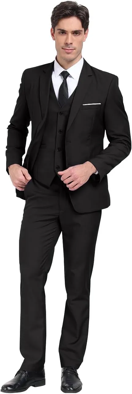 Mens Suits 3 Pieces Slim Fit Groomsmen Wedding Suit for Men Notched Lapel Formal Prom Tuxedos Jacket Pants Vest Set
