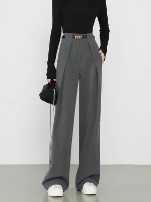 Middle Waist Solid Trendy Pocket Straight Leg Pants