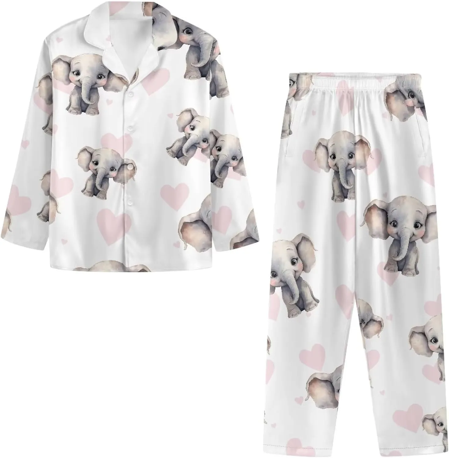 Modysero Two Piece Pajama Set Long Sleeve Loose Fit Collar Neck Novelty Pattern Mans Womens Loungerwear Set with Pocket