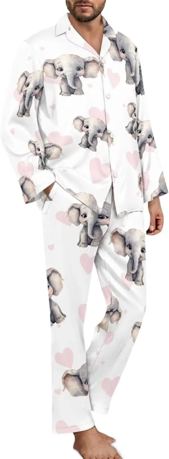 Modysero Two Piece Pajama Set Long Sleeve Loose Fit Collar Neck Novelty Pattern Mans Womens Loungerwear Set with Pocket