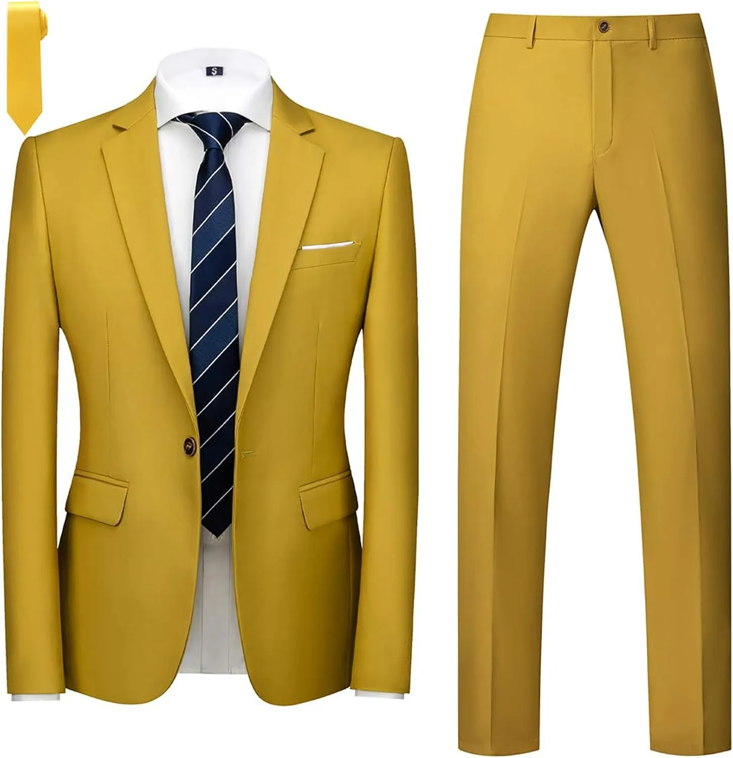 MOGU Men's Slim Fit 2-Piece Tuxedo Suit One-Button Jacket & Pants Set for Wedding, Prom, and Formal Events