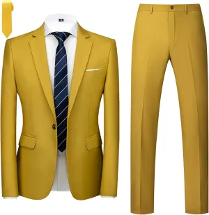 MOGU Men's Slim Fit 2-Piece Tuxedo Suit One-Button Jacket & Pants Set for Wedding, Prom, and Formal Events