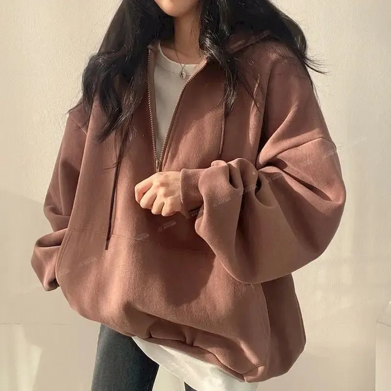 Oversize Solid Color Essential Hoodie with Zipper