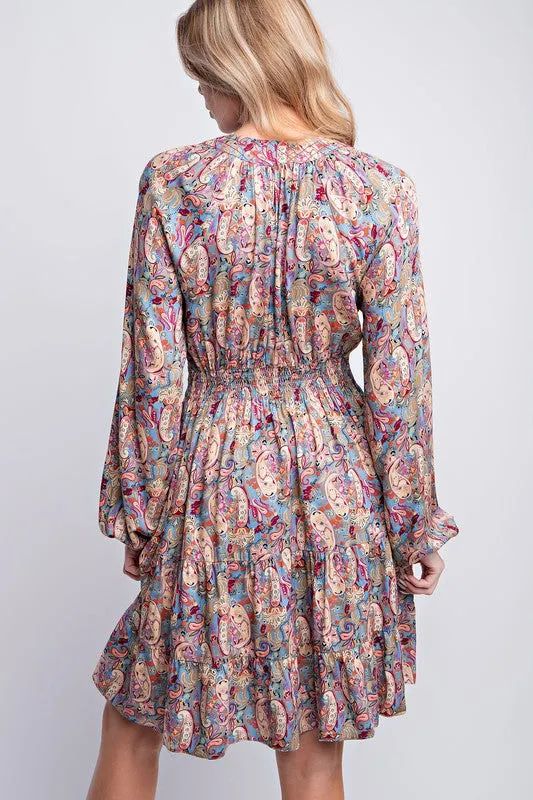 PAISLEY PRINTED CHALLIS DRESS