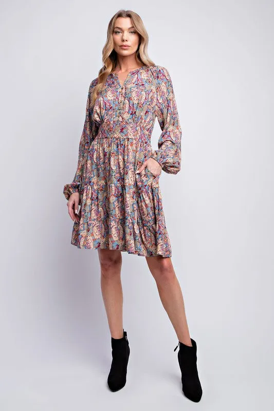 PAISLEY PRINTED CHALLIS DRESS