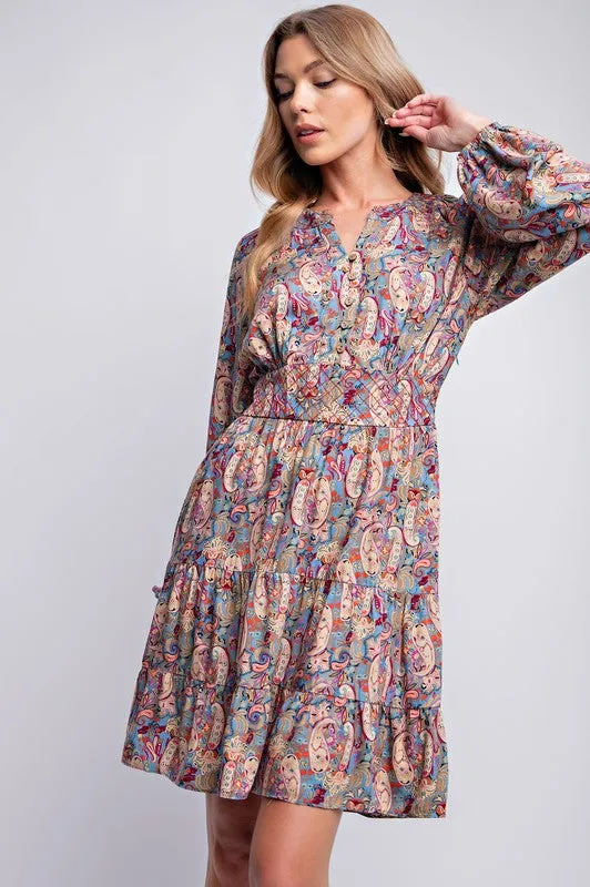 PAISLEY PRINTED CHALLIS DRESS