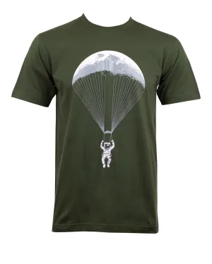 Paragliding Astronaut Moon T-Shirt Army Green