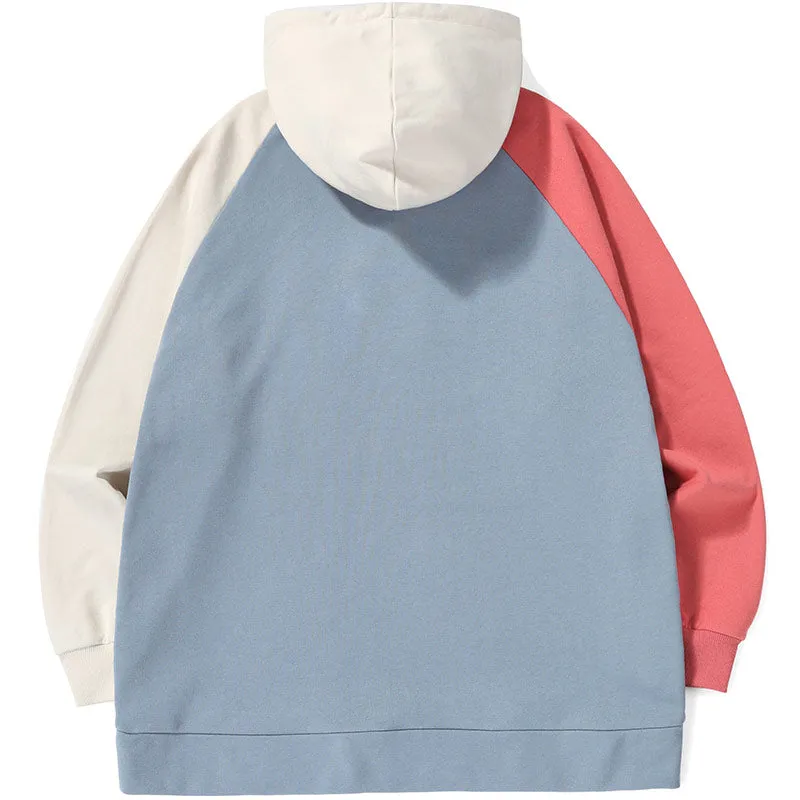 Patchwork Letter Print Raglan Sleeve Hoodies