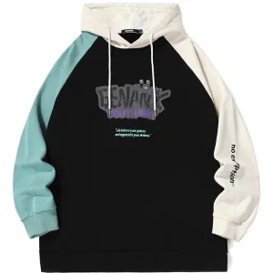 Patchwork Letter Print Raglan Sleeve Hoodies