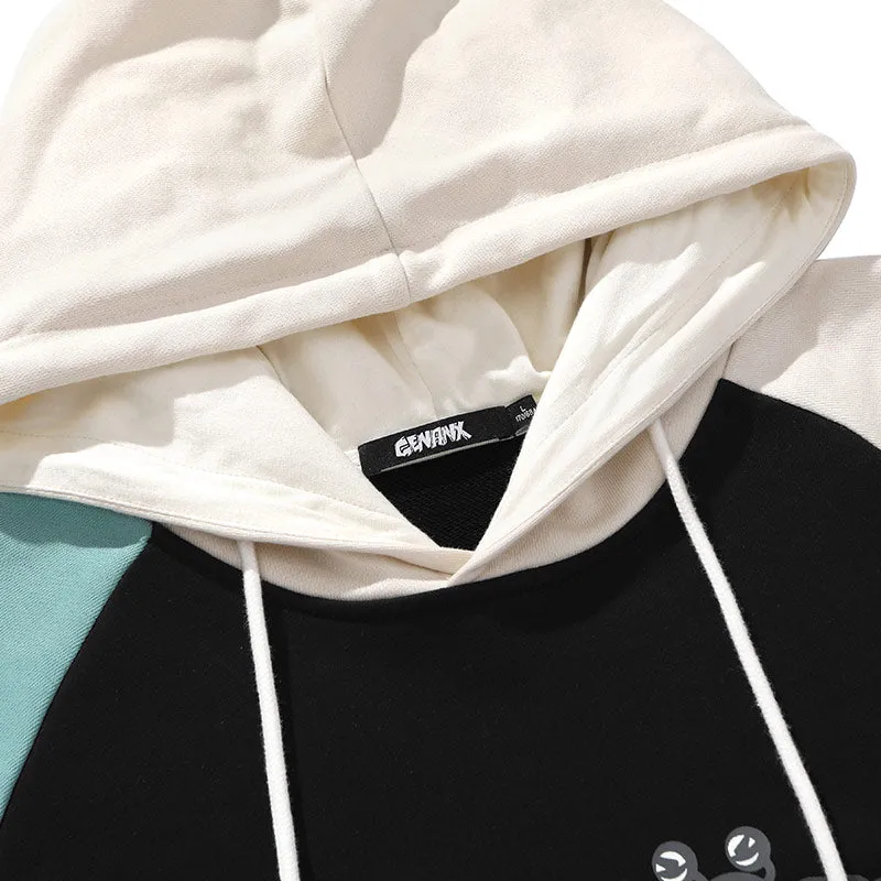 Patchwork Letter Print Raglan Sleeve Hoodies