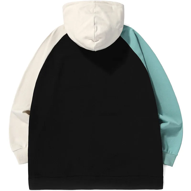 Patchwork Letter Print Raglan Sleeve Hoodies