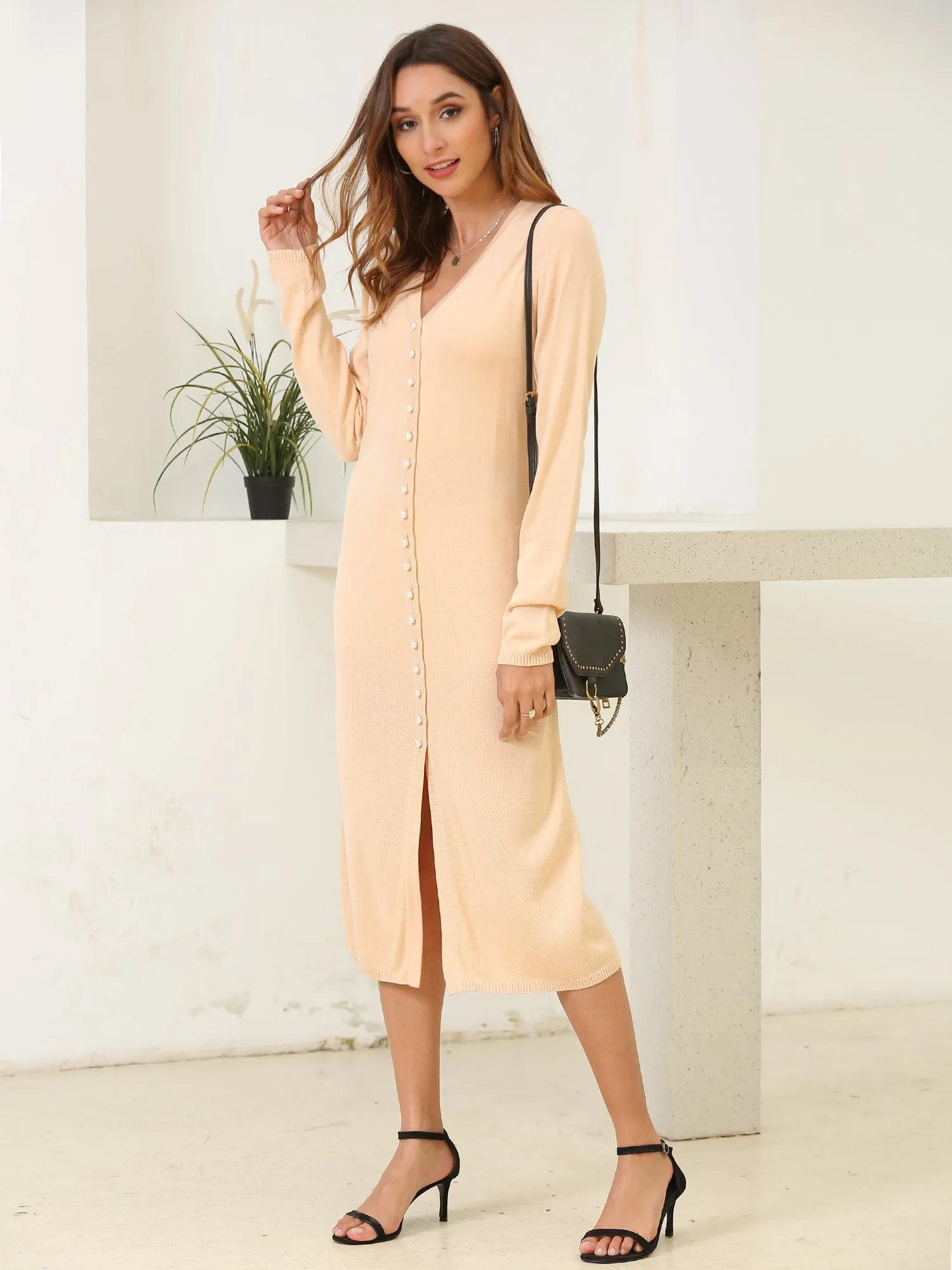 Pearls Single Breasted Longline Cardigan Dress