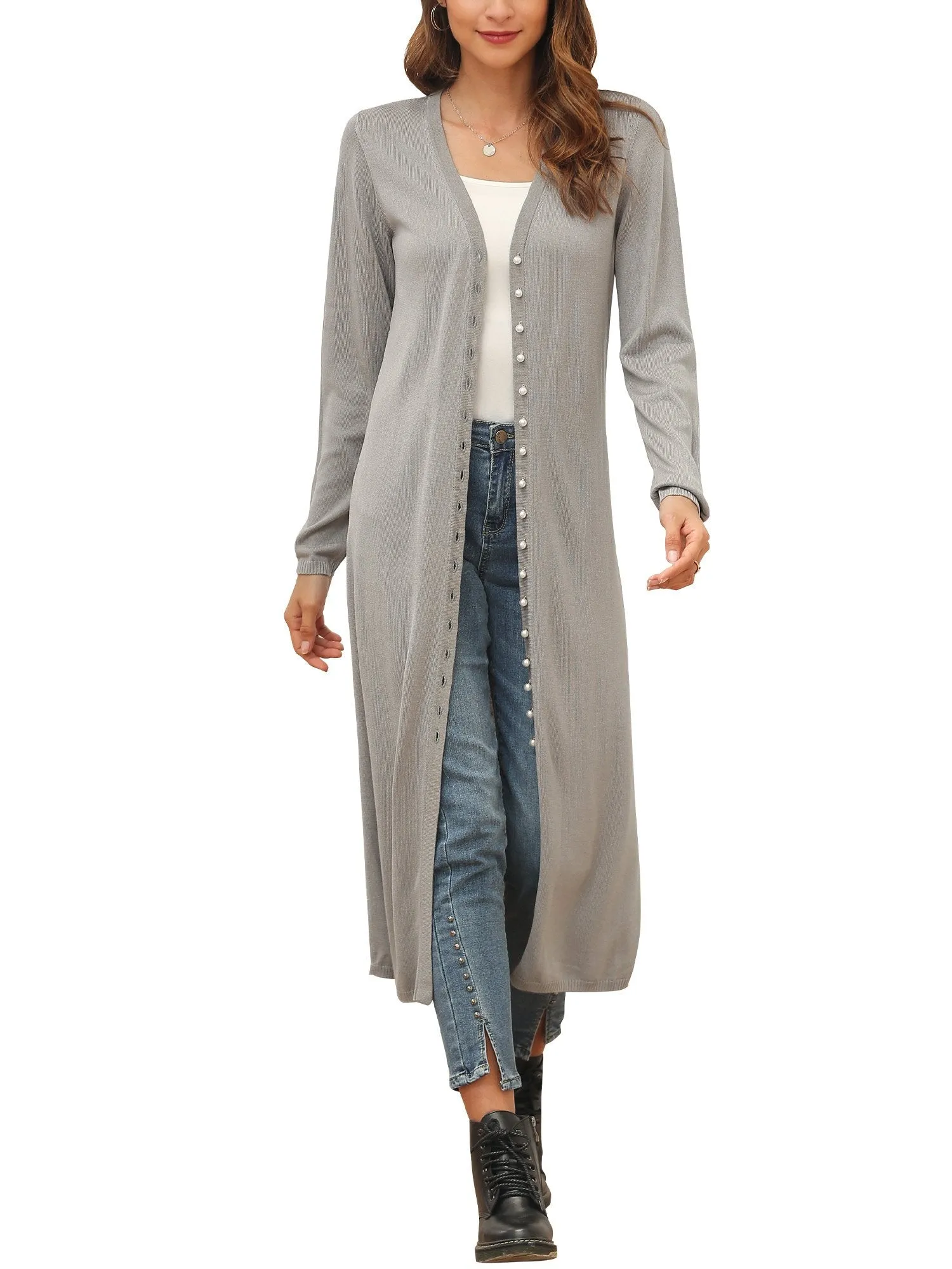 Pearls Single Breasted Longline Cardigan Dress