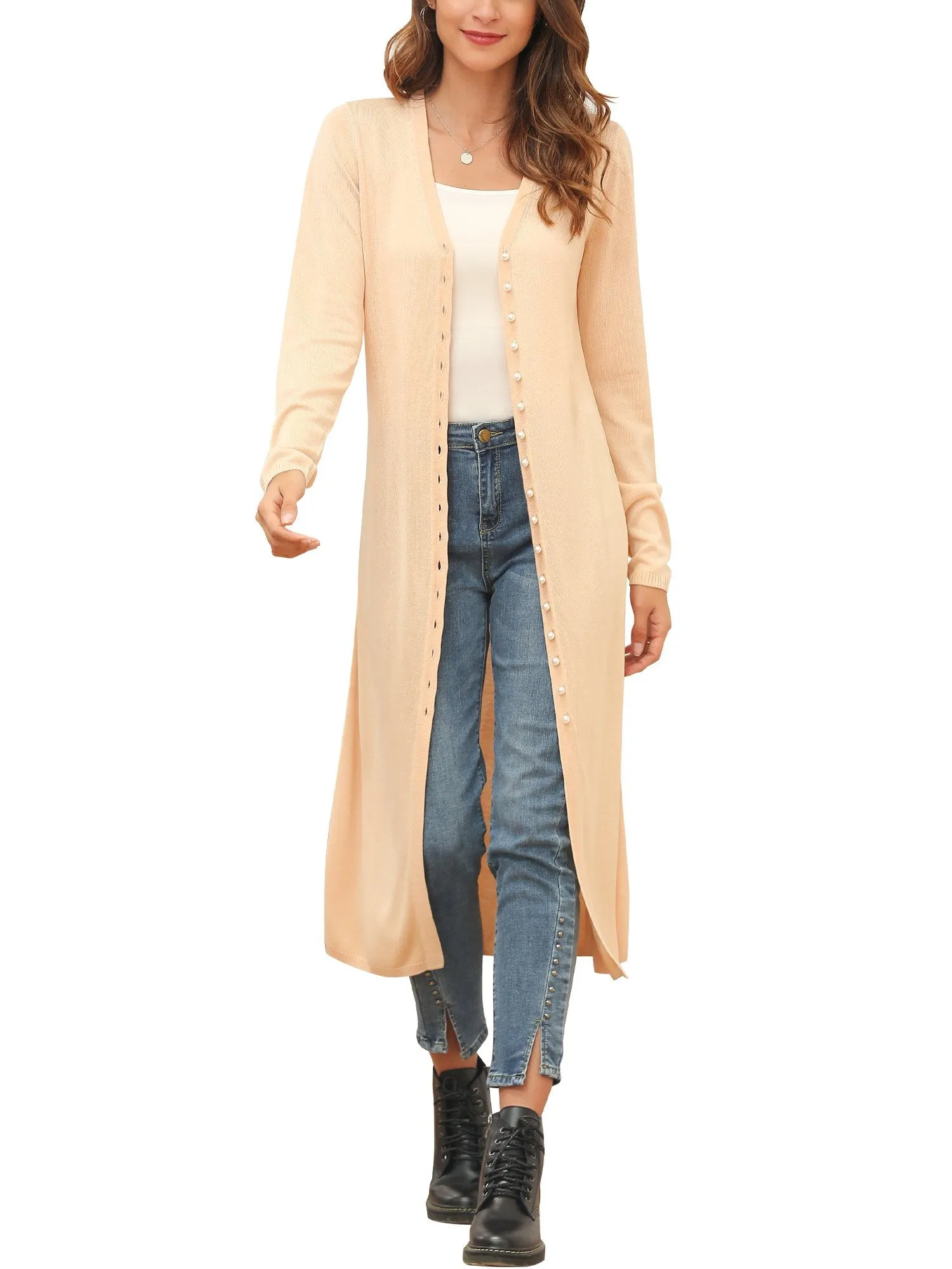 Pearls Single Breasted Longline Cardigan Dress