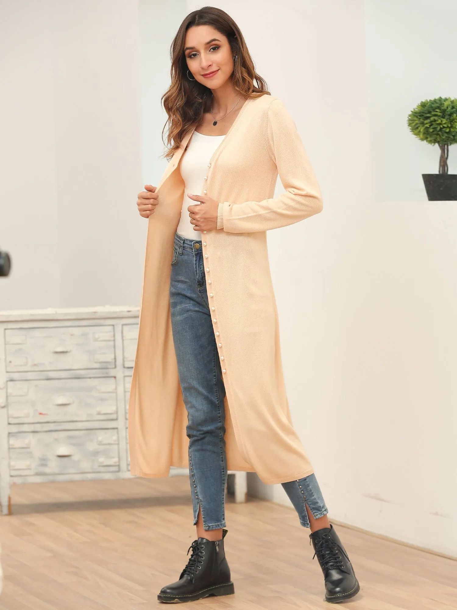 Pearls Single Breasted Longline Cardigan Dress