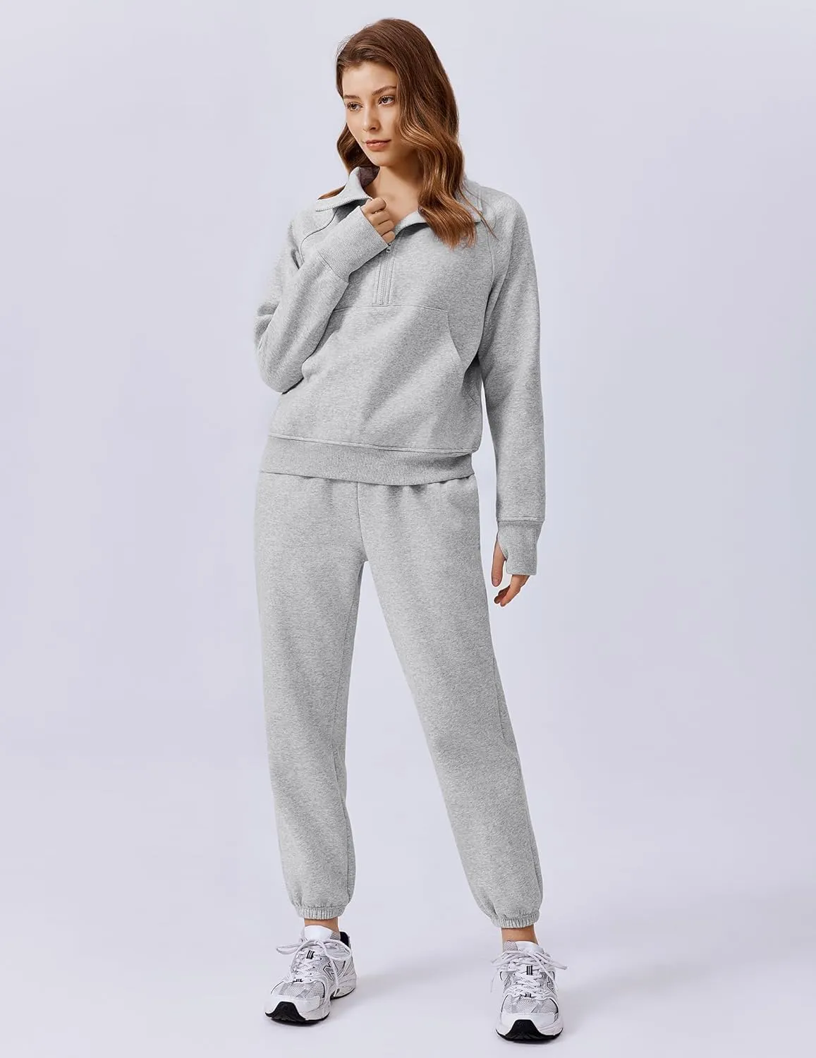 PINSPARK Womens 2 Piece Outfits Fleece Sweatsuit Half Zip Pullover Track Suit Jogger Sweatshirt and Sweatpants Matching Set